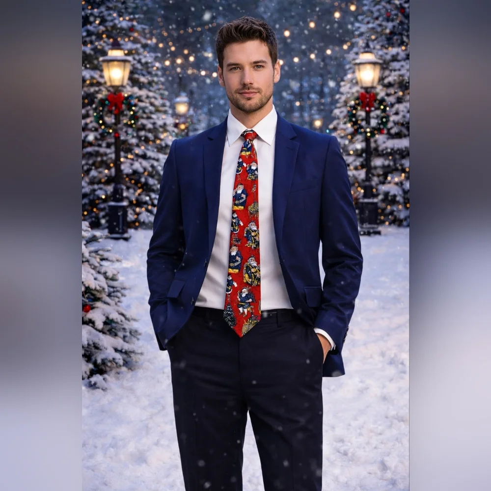 Ferrell Reed for Johnston & Murphy Christmas Santa Silk Neck‎ Tie